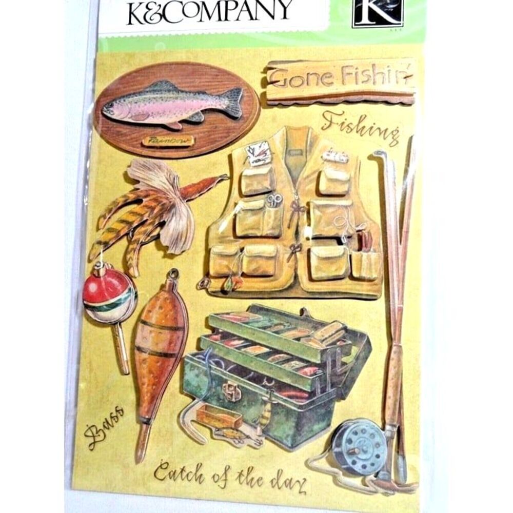 Fly Fishing 3-D Alaska Craft Scrapbook Stickers 8-Pc Craft Cards Gift NEW